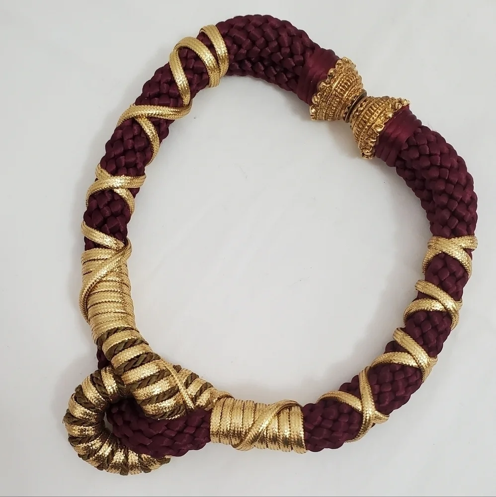 Vintage Maroon & Gold Rope Necklace